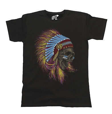 Native American Indian Skull T-Shirt Uomo Donna Unisex Fit Top CAPO TRIBU 'Wild