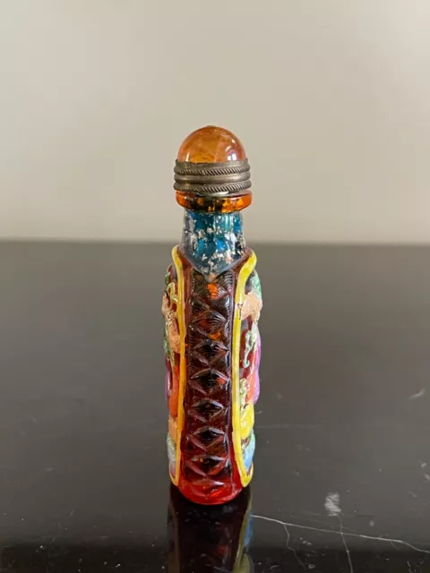 Outstanding Vintage Chinese Peking Glass Overlay Multicolor Signed Snuff Bottle 2