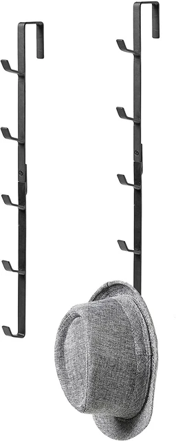 Black Metal Over-the-Door Coat, Hat & Purse Rack with 5 Hooks, Set of 2
