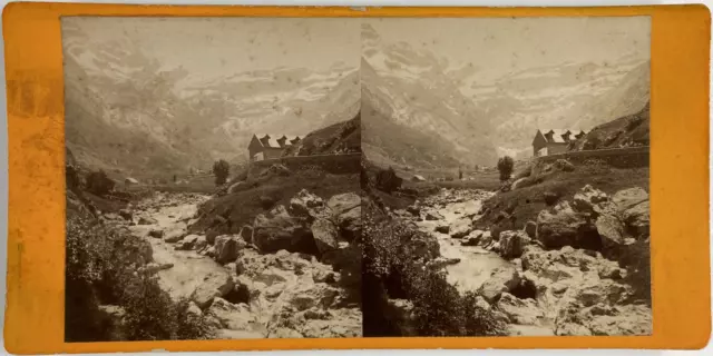 France, Pyrénées, Gavarnie, Vintage albumen print, ca.1870, Stéréo Tirage vintag