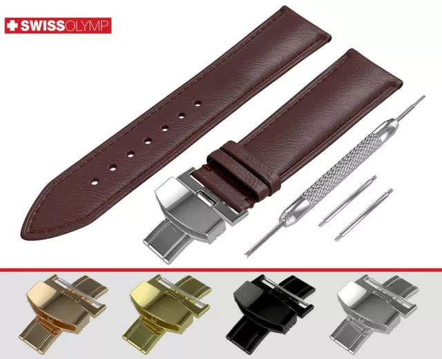 Fits BULOVA Flat Dark Brown Genuine Leather Watch Strap Band For Clasp Buckle