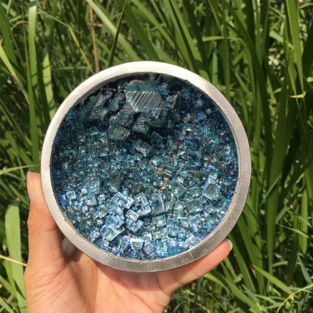 1PC Natural Blue Bismuth Ore Bowl Quartz Specimen Reiki Heal Teaching Materials