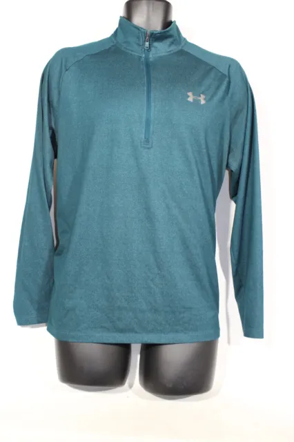 Under Armour 1/2 Zip T-Shirt Large Green Long Sleeve Exercise Workout Gym Mens