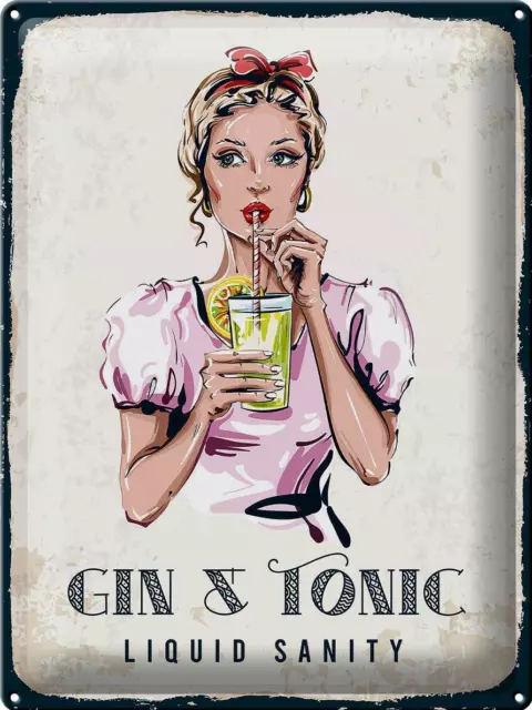 Blechschild Alkohol Gin & Tonic Liquid Sanity 30x40 cm Deko Schild tin sign