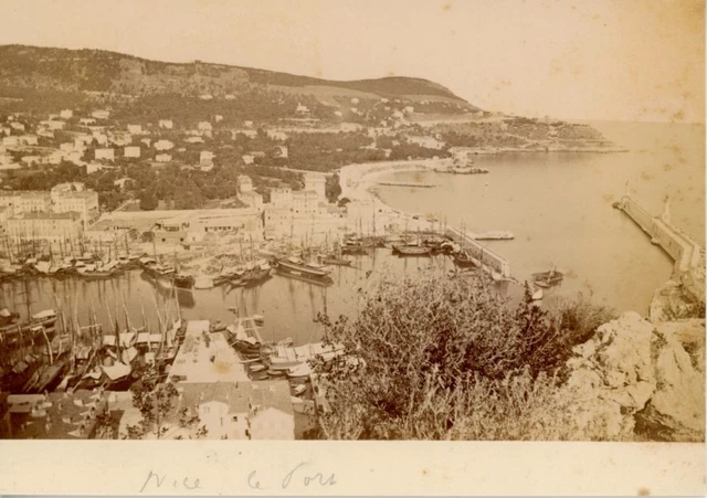 Tirage Albuminé Vintage (c.1875) - Vue Du Port De Nice, France - Format Carte Cabinet 14x10 Cm - Réf. CB4815