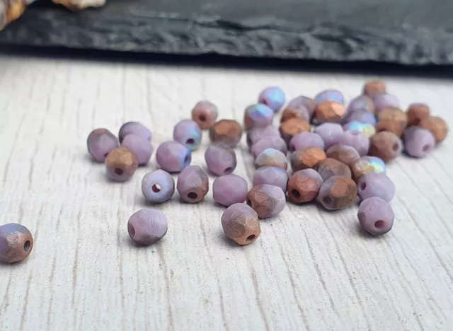 4mm Lilac Copper Rainbow Etched | Czech Glass Fire Polish Beads | 50 Pcs