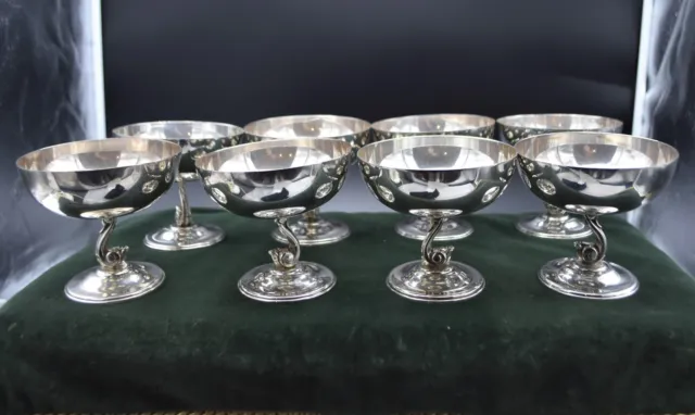Lovely 8 Piece Sterling Silver Ice Cream Sorbet Cups by Oscar B Bach Cir 1920's