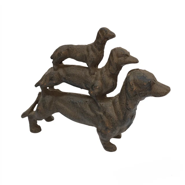 Vintage Cast Iron Triple Stacked Dachshund Weenie Dog Figurine Brown Door Stop