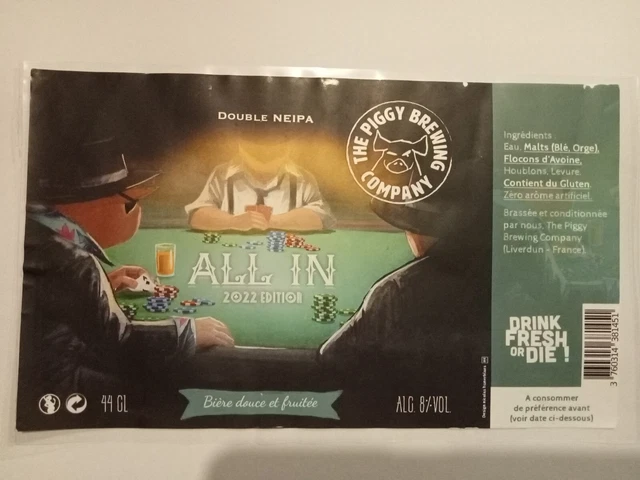 Etiquette de Bière : ALL IN - The Piggy Brewing Company  France