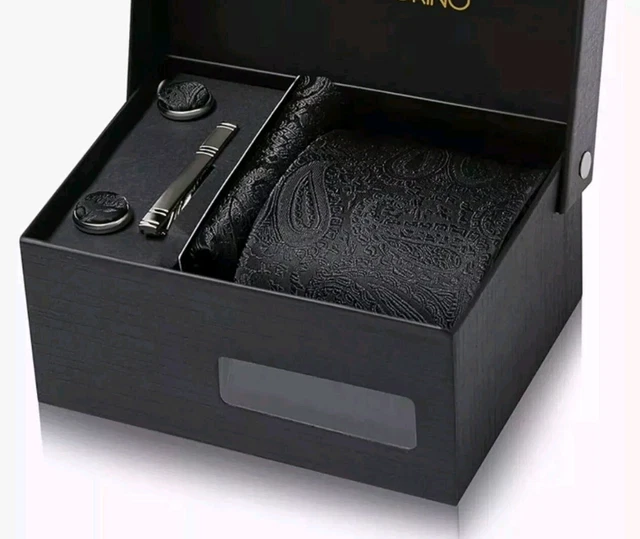 Set de cravate élégant dans une boîte cadeau - avec Boutons de manchette, pochette et