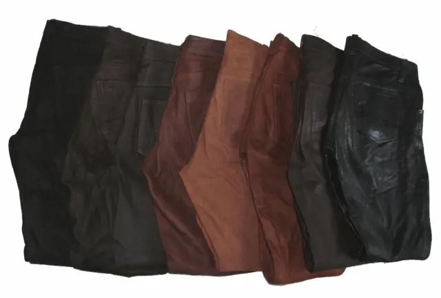 8 Getragene Jeans IN Pelle/Nabuk Pantaloni Pelle (N) Nero O Braun per da Uomo
