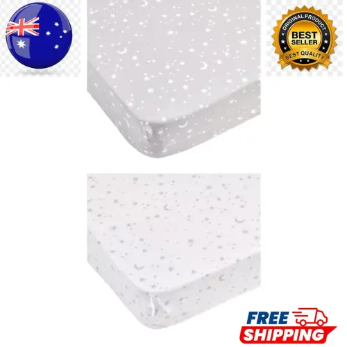 2 x Pack Cotton Fitted Sheets Cot Crib Baby Toddler  Stars Printed Grey White*