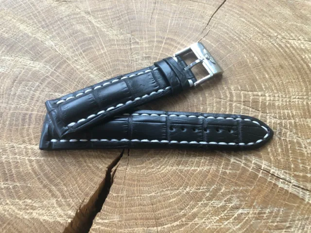 Breitling Watch Strap 22x18mm HANDMADE Black Croco for Tang clasp