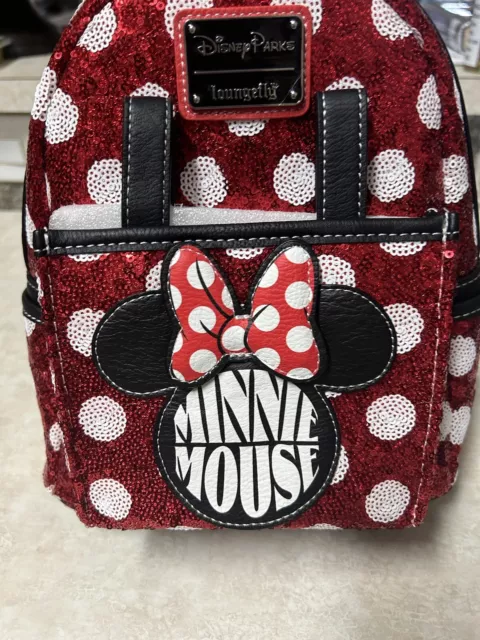 Disney Parks Red Minnie Mouse Sequin Headband Holder Loungefly backpack - NWT