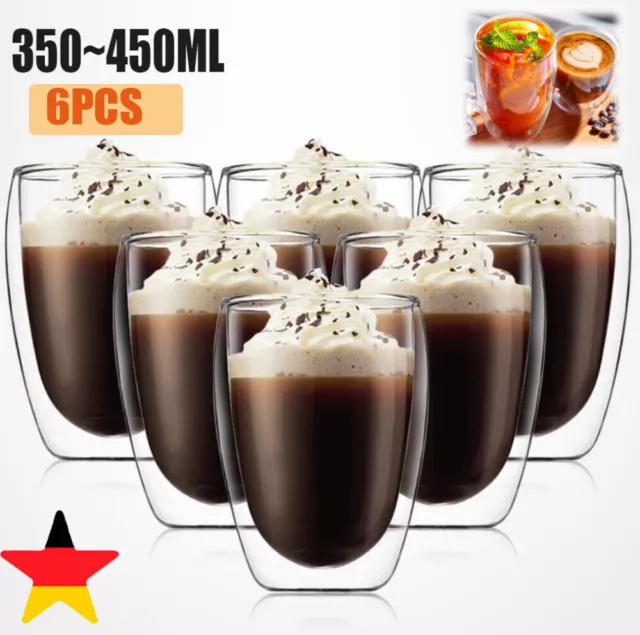 6X Latte Macchiato Gläser doppelwandig 350/450ml Doppelwandige Gläser Cappuccino