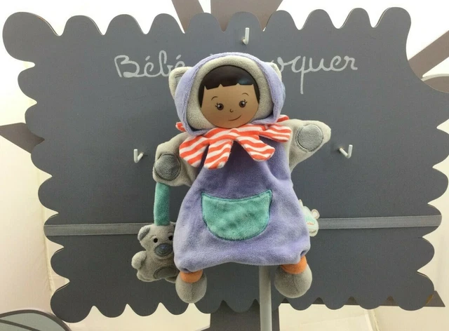 Doudou et Compagnie doudou marionnette les Bouilles mauve gris  avec petit ours