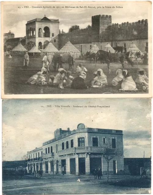 Maroc, Fez. 2 CPA dont concours agricole 1915.