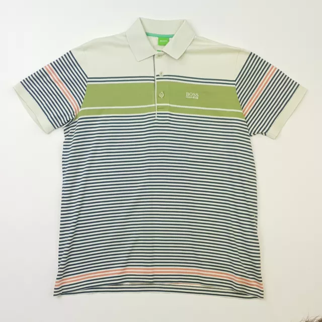 HUGO BOSS Polo Shirt MEDIUM Men Stripe Short Sleeve Summer Regular Fit PRISTINE