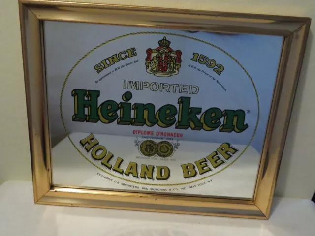 Vintage Heineken Imported Holland Beer Mirror Bar Advertisement Man Cave Framed