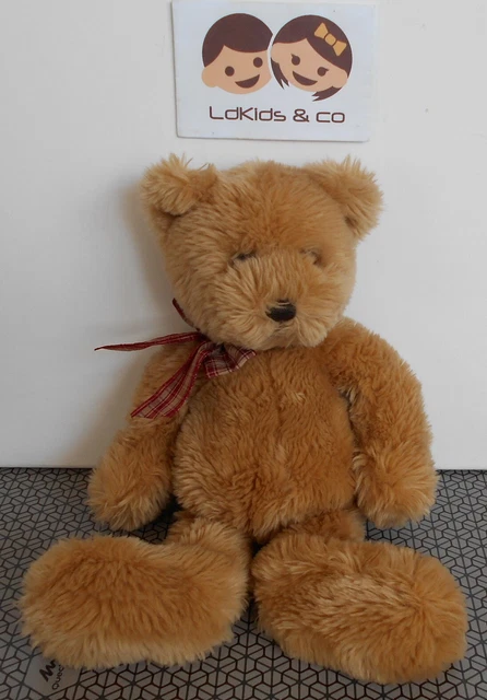 Doudou PELUCHE GUND OURS BEIGE NOEUD ECOSSAIS CARREAUX ROUGE 35 cm - D776