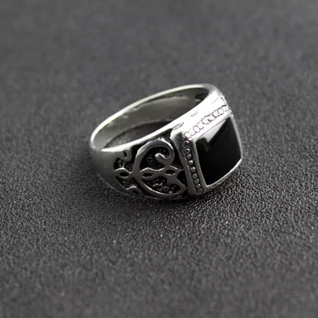 Natural Black Onyx Sterling Silver 925 Handmade Stone Mens Ring Gothic