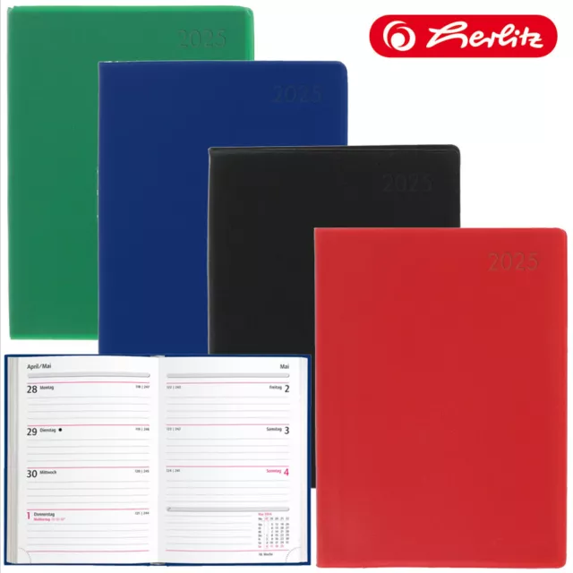 HERLITZ TASCHENKALENDER 2025 Folie DIN A6 Timer Buchkalender 1 Woche 2 Seiten EUR 11,99