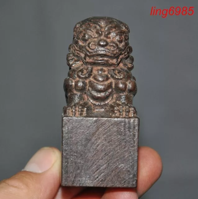 China Chinese old wood Carved foo dog devil animal lion beast statue