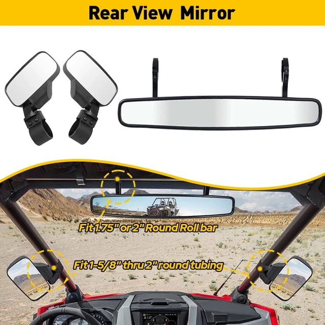 UTV Rear Side&Center Mirrors Set 1.75" Roll Bar For Polaris RZR 570/900/XP 1000
