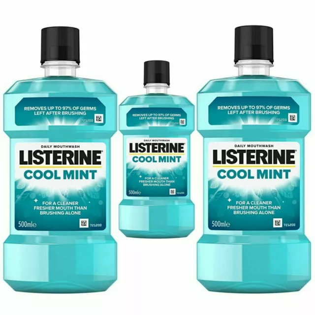 500ml Listerine Cool Mint Oral Antibacterial Mouthwash - Lasting Freshness X 3