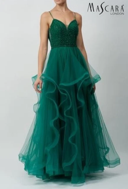 Mascara MC16937 size 8 forest green Lace tiered tulle evening dress BNWT