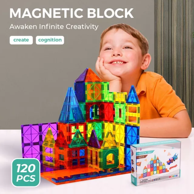 120pcs Kids Magnetic Tiles Colour Building Tiles Block Set Early Education Gift