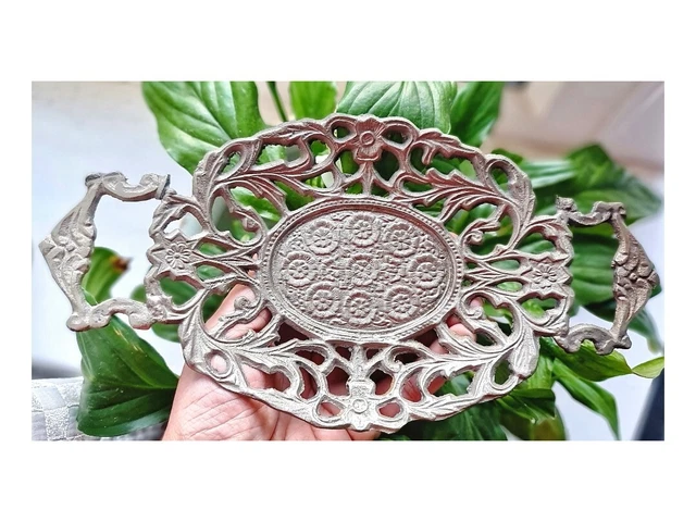 Antique Vintage Solid Brass Pedestal Dish Tray Basket Art Deco Art Deco