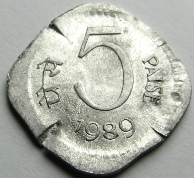 ERROR India 1989 5 Pasie Huge Broadstrike - BU  UNC Dramatic - 4 Sided coin