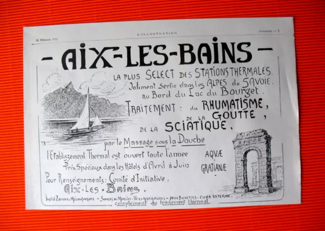 Publicite De Presse Aix-Les-Bains La Plus Select Des Stations Thermales Ad 1922