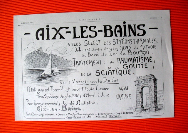 Publicite De Presse Aix-Les-Bains La Plus Select Des Stations Thermales Ad 1922