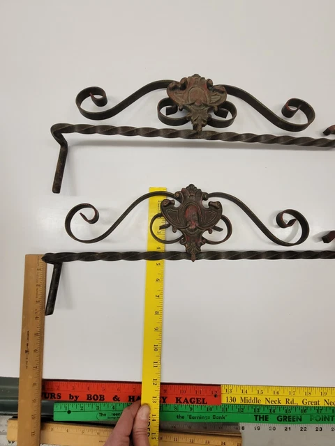 4x Antique Wrought Iron Swing Arm Curtain Brackets - Art Nouveau 8