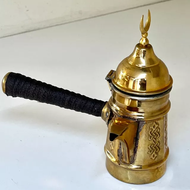 Arabian Golden Coffee Dallah Pot with Leather Wrapped handle