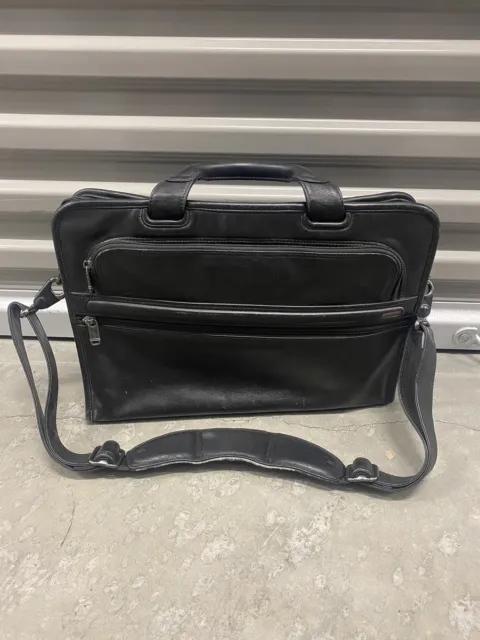 Tumi Alpha Black Leather Laptop Briefcase Messenger Bag