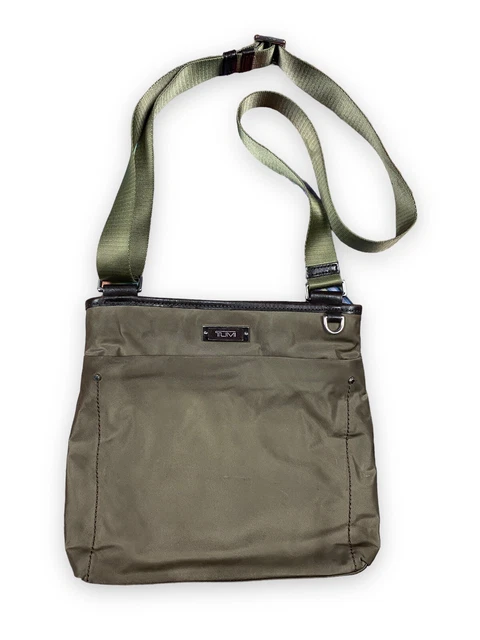 Tumi Brown Taupe Nylon Crossbody Purse Bag Silver Hardware Swing Organizer