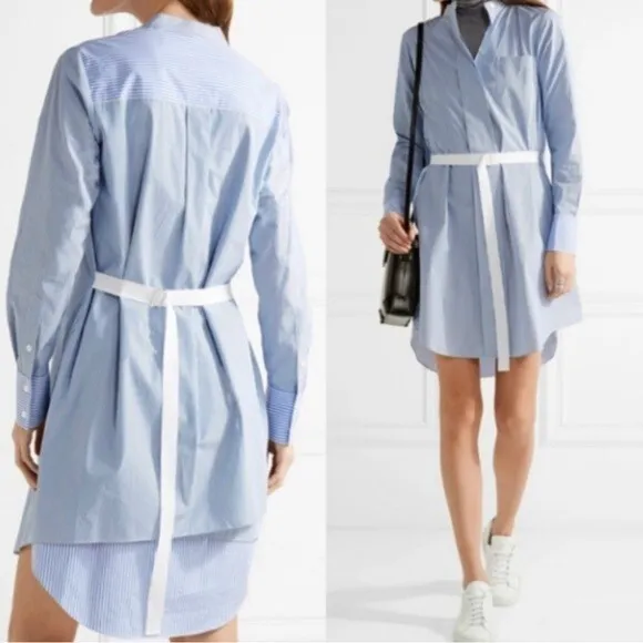 Theory Jodalee Taff Striped Poplin Shirt Dress Blue White Size 2