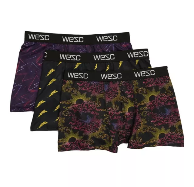 WeSC Mens M Philip Good Vibes 3-Pack Pair Boxer Briefs Underwear Lightning Multi