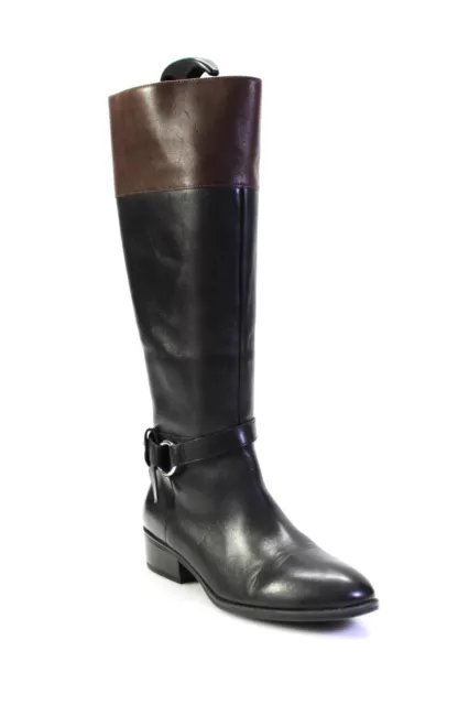 Lauren Ralph Lauren Womens Leather Knee High Boots Black Brown Size 7.5