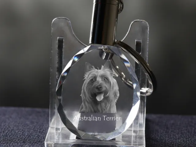 Australian Terrier, Dog Crystal Round Keyring, High Quality, Crystal Animals USA