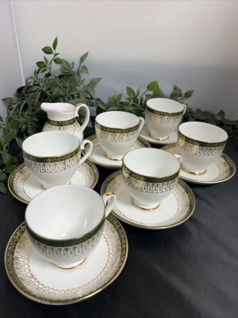 Royal Grafton “Majestic” Bone China 6 X Tea Cups & Saucers With Milk Jug