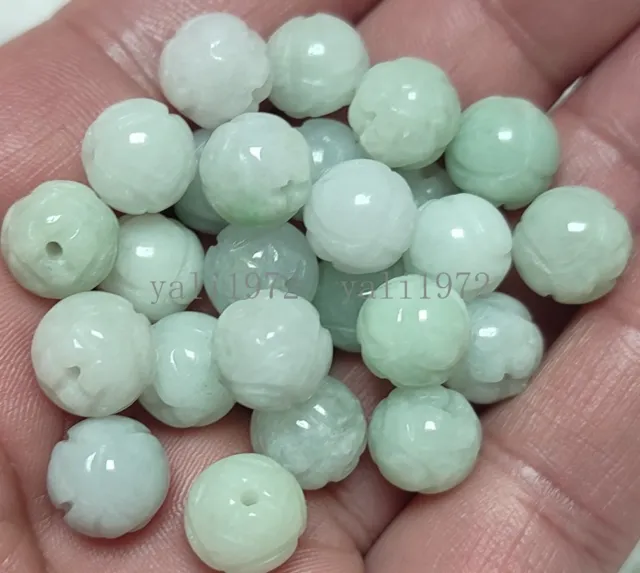 20Pcs 9-10mm Natural  Green Purple A Jade jadeite Hand-Carved Lotus Loose beads