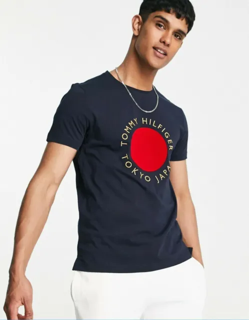 NWT Tommy Hilfiger Japan Tokyo Flag Graphic T-shirt in Navy Blue Red Circle S XL