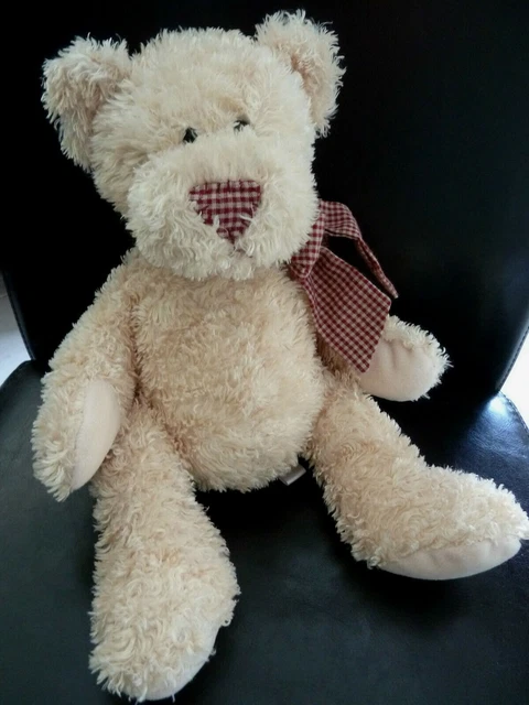 92. Doudou Peluche Gipsy Chien Ours Noeud & Nez Vichy Carreaux Rouge 35Cm Ttbe*