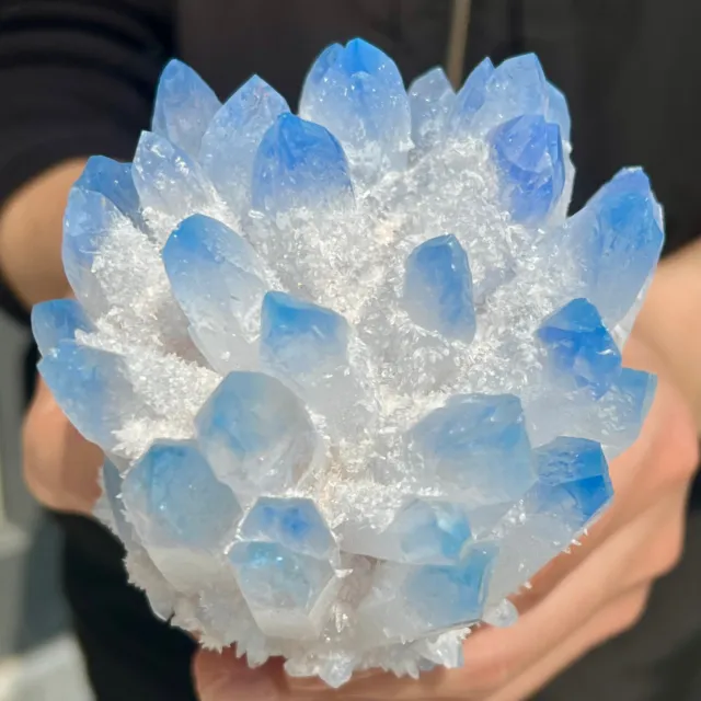 1.35LB New Find sky blue Phantom Quartz Crystal Cluster Mineral Specimen Healing