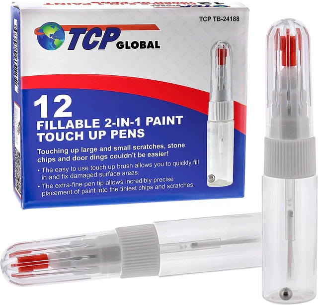 TCP Global Fillable 2-in-1 Paint Touch-Up Applicator Pens Box of 12 - Precision