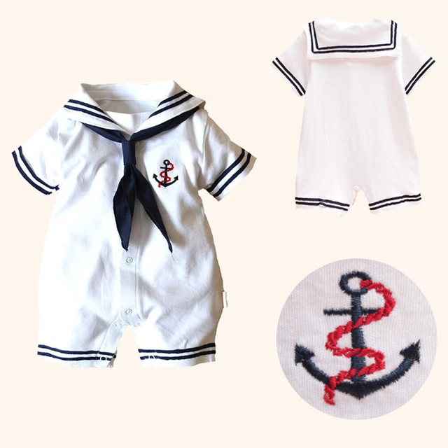 Tuta neonato bambini bambine abito stile marinaio tuta bianca vestiti estivi